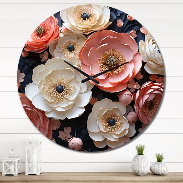 Designart "Enchanting Ranunculus Flowers II" Floral Oversized Wall Clock