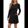 thumbnail image 3 of Vestido de Larga para Mujer, Estilo Túnica, Suéter, con Bolsillos y Botones Laterales. Negro XL, 3 of 10