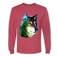 thumbnail image 2 of Earth Wolf Trees Mountains Nature Animal Lover Mens Long Sleeve Shirt, Vintage Heather Red, Large, 2 of 3