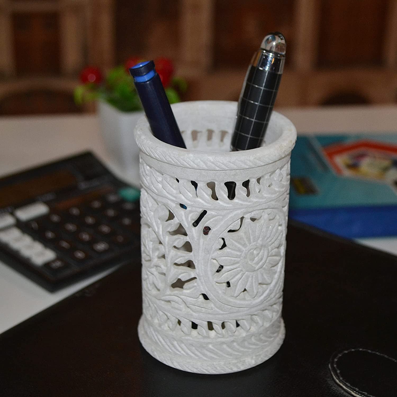 Marble Handmade Pen Storage Holder Filigree Art Office Décor