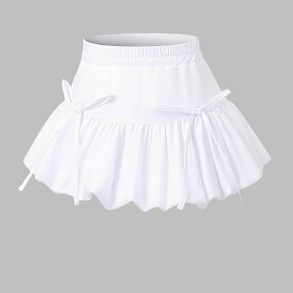 HOMADLES Girls School Uniform Skirt, Bow Solid High Waist A-Line Skirt Summer Fashion Skater Skirt Skorts White 8 T