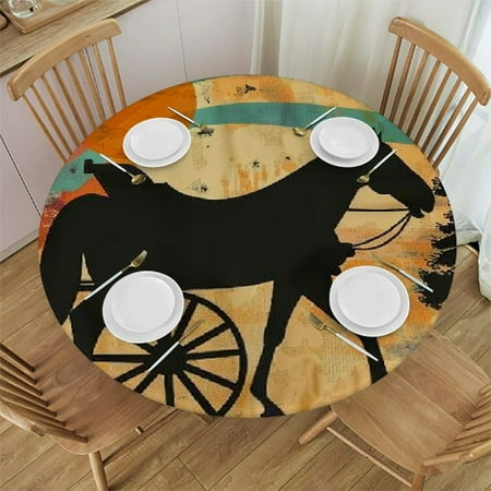 

BCIIG Horse Carriage Round Table Cover Stain Resistant Washable Indoor Outdoor Kitchen Dining Wedding Parties Table Cloth 100% Polyester Fiber 46-50