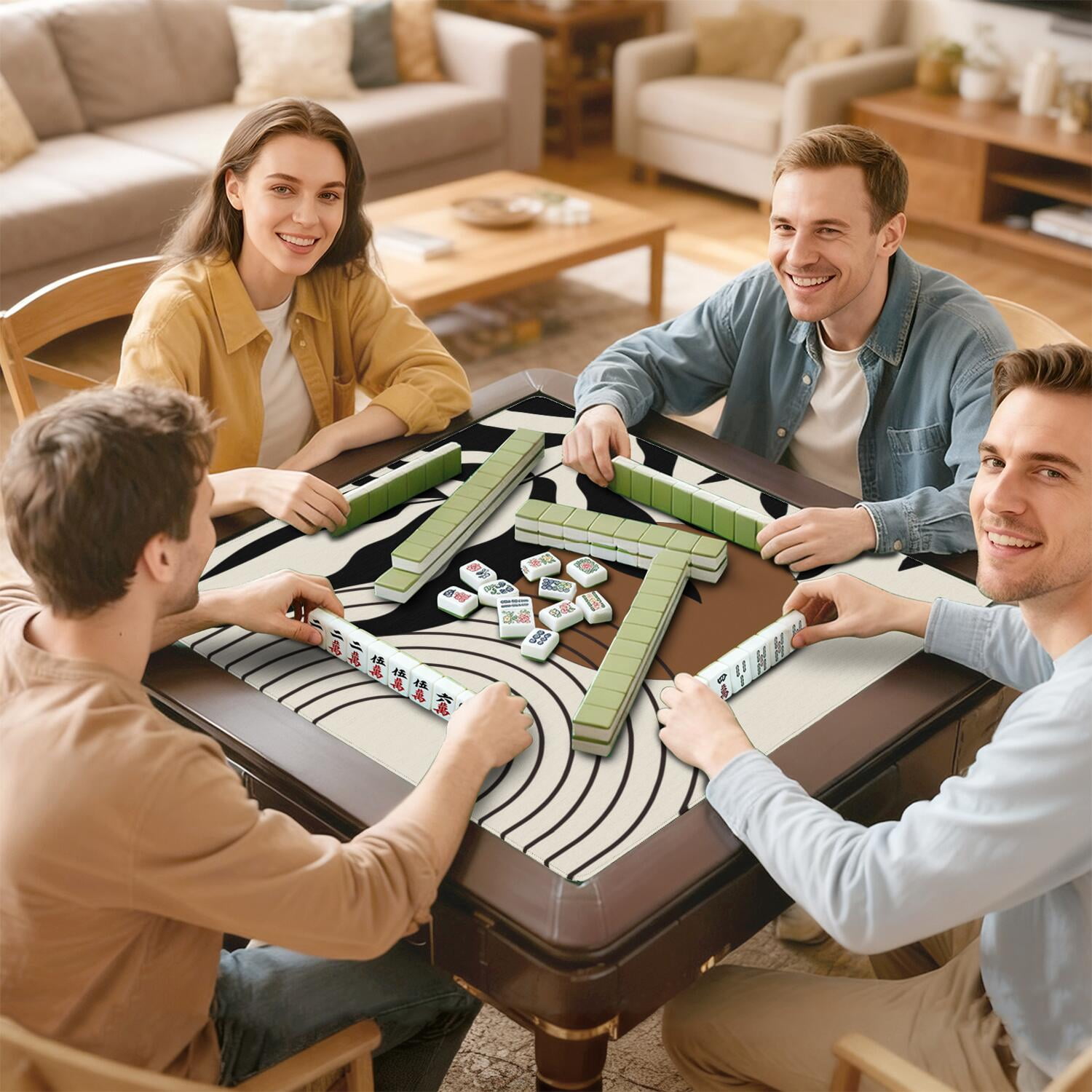 31.5 Inch Square Boho Mahjong Mat, Professional Rubber Non-Slip Table Pad with Noise Dampening, Versatile Mat for Card Games Tile Games and Board Games