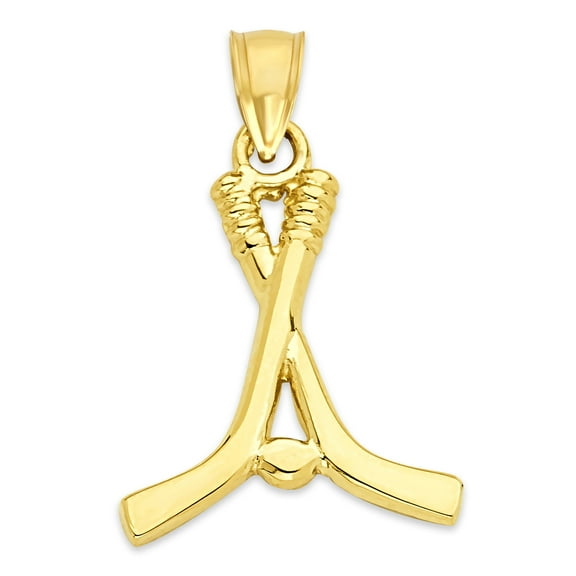 Golden Fire Solid 14k Gold Hockey Sticks Pendant - Sports Jewelry Gift for Men and Women