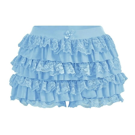 Besolor Womens Ruffle Lace Bloomers Shorts Elastic Waist Cute Bow Front Tiered Pajama Shorts Pj Bottoms Sleepwear