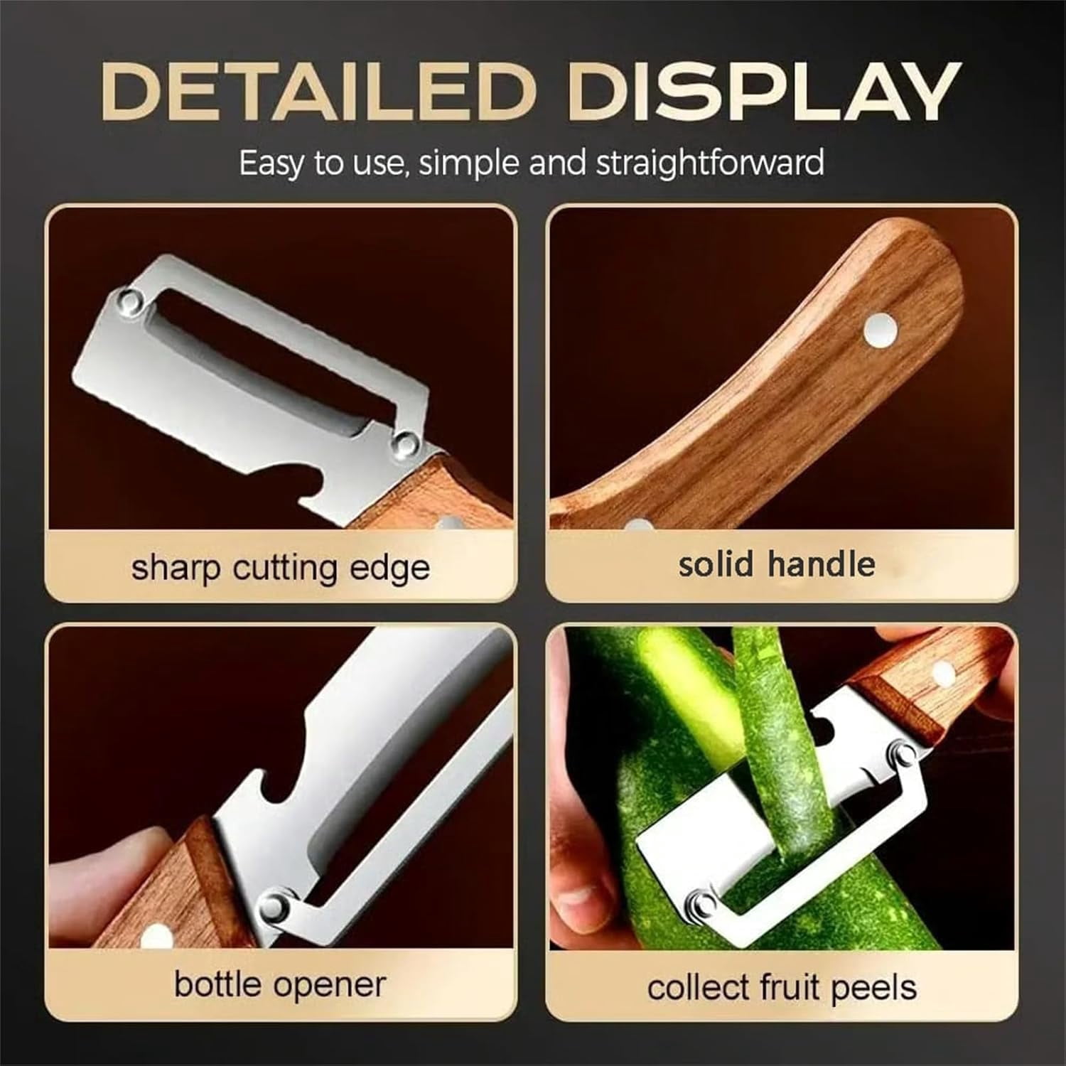 Elite Gourmet Knives and Cutlery Set, 2-Pack Multi-functional Vegetable Peeler for Kitchen, 2.5 Mm Stainless Steel Peeler, 3-in-1 Scallion Shredder & Peeler-Stainless Steel, Multi-tool