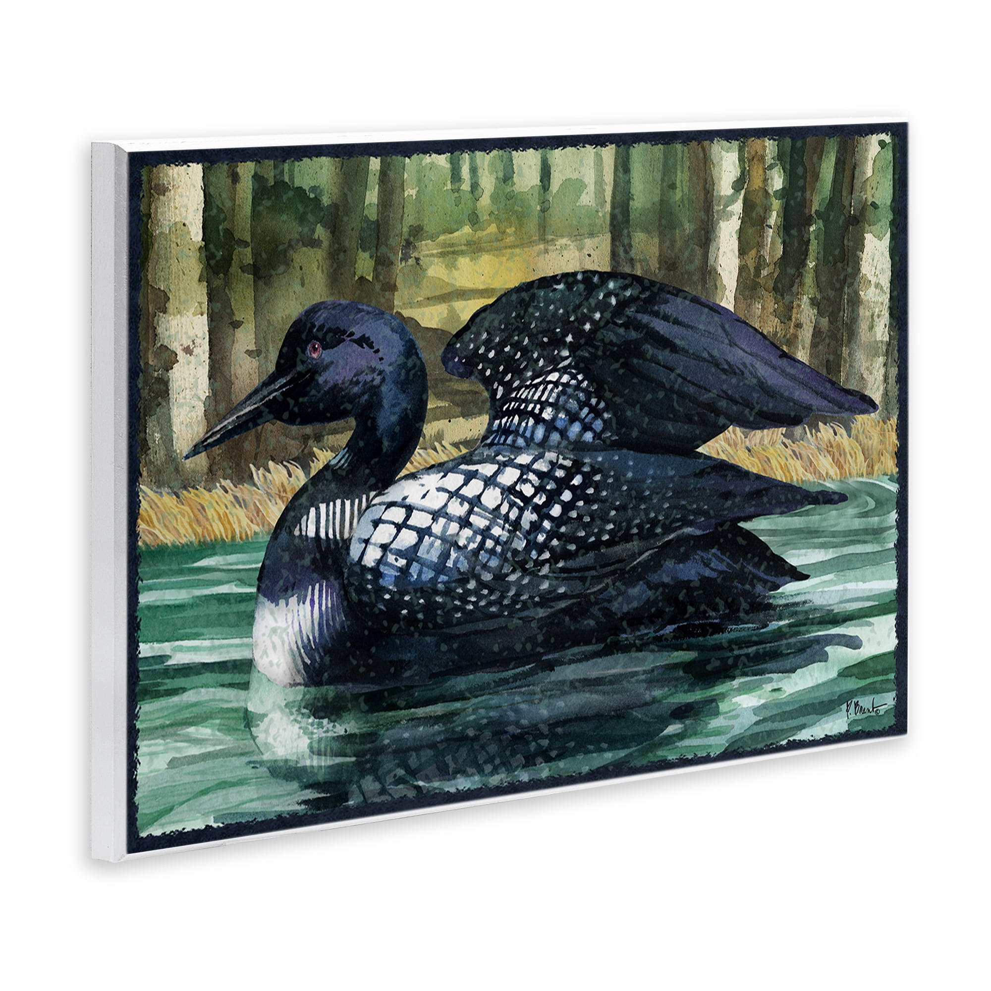 Stupell Industries Swimming Woodland Loon Animals Painting Unframed Art Print Wall Art, 15 x 10