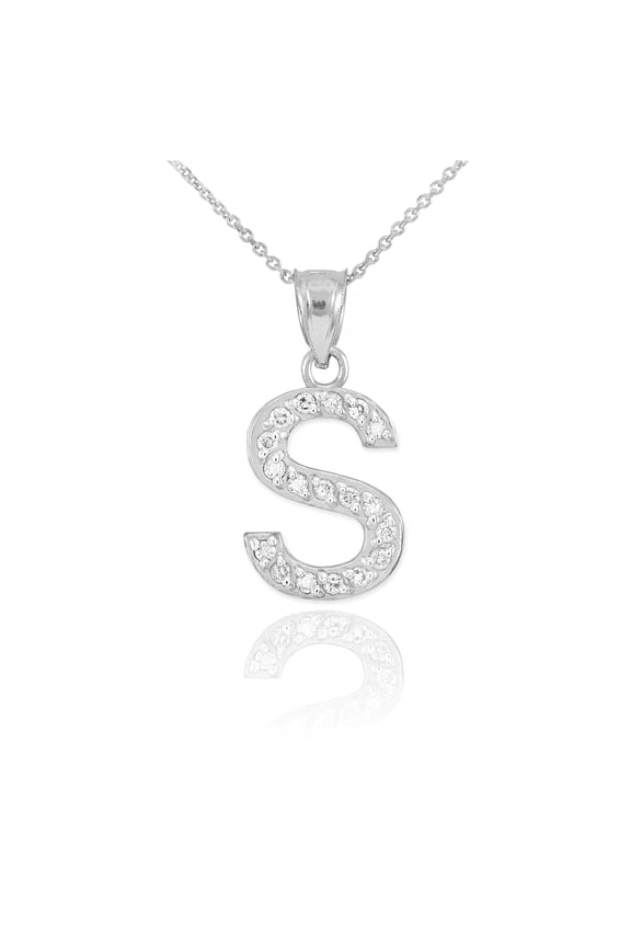 STERLING SILVER LETTER "S" CZ INITIAL PENDANT NECKLACE :  16"