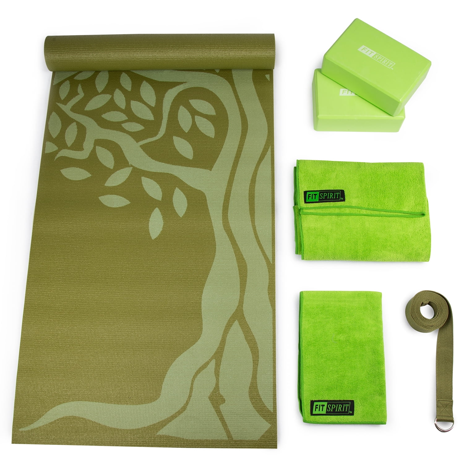 Fit Spirit Yoga Starter Set Kit Includes 3mm PVC Exercise Mat, Yoga
