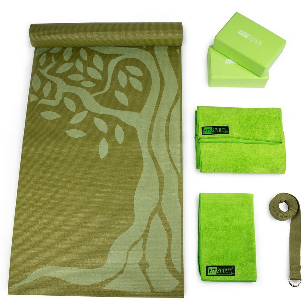 Fit Spirit Yoga Starter Set Kit Includes 3mm PVC Exercise Mat, Yoga