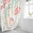 thumbnail image 2 of Colorful Floral Shower Curtain, Retro Red Teal Flower Fabric Shower Curtain, Cute Funky Watercolor Wildflower Shower Curtain Set, Cottagecore Bohemian Bathroom Decor, 72x72, 2 of 4