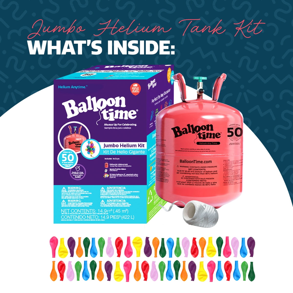 Balloon Time Jumbo Helium Tank Kit – Portable Helium Balloon Tank with Ribbon and Balloons
