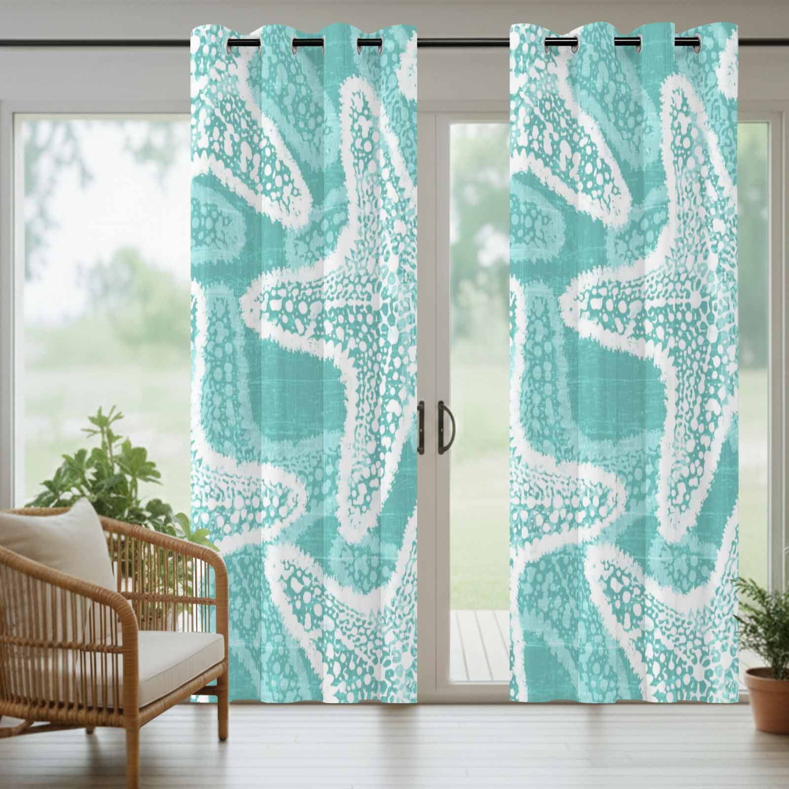 Aqua Starfish Outdoor Curtains for Patio, Coastal Summer Ocean Beach Nautical Modern Sunshade Privacy Drapes Grommet Waterproof Outside Curtains for Porch/Cabana/Balcony 54"x 108", 1 Panel