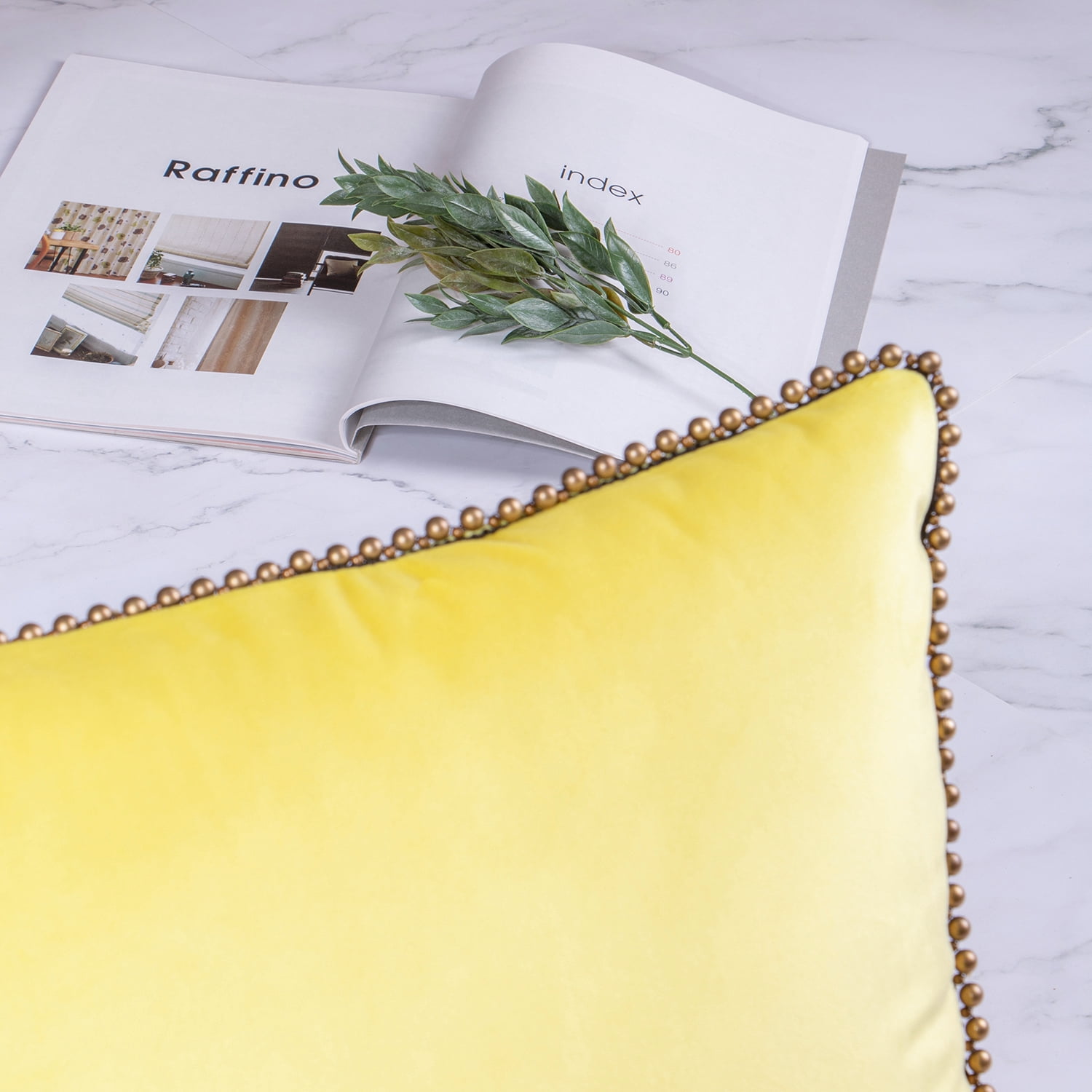Phantoscope Christmas Decorative Throw Pillow Set, Particles Trimmed Velvet Series Covers, 18" x 18", Yellow and Off White, 2 Pack