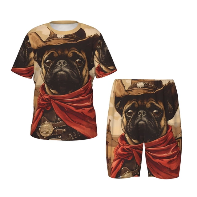 Fotbe Western French Bulldog Cowboy Pijama Estampada de 2 Piezas para Niños – Ropa de Dormir de Manga Corta Cómoda para Niños y Niñas, Camiseta y Shorts de Algodón-XX-Large