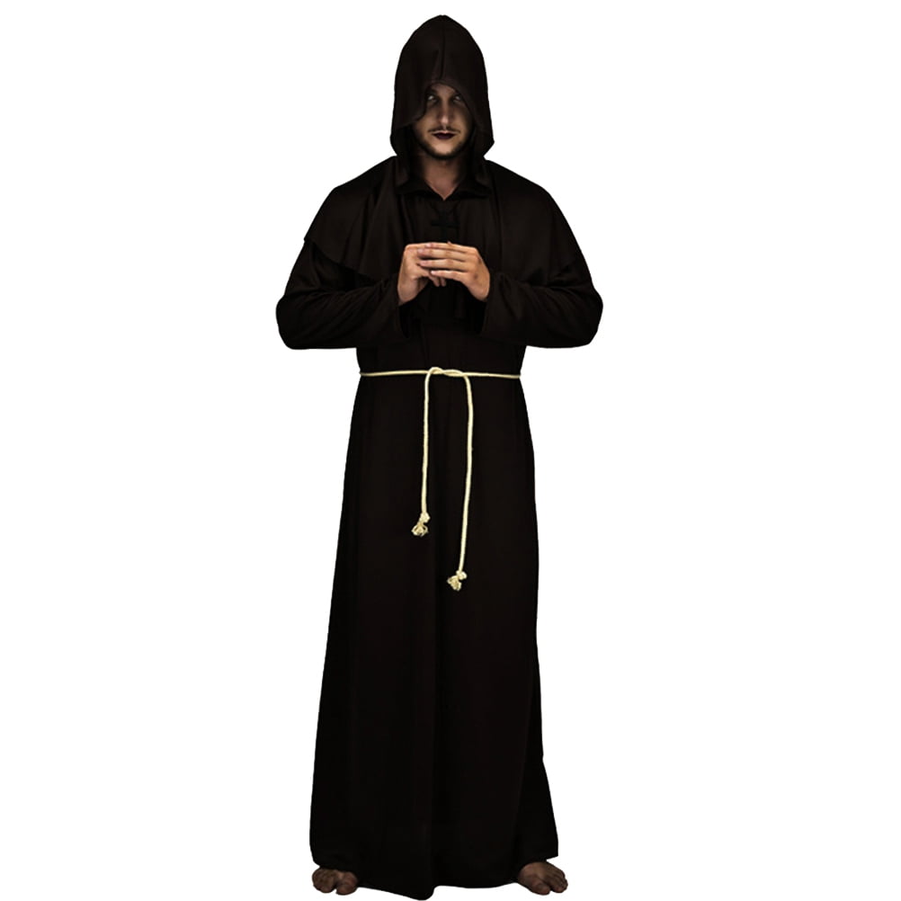 Medieval Hooded Cloak Cape Monk Robe Friar Priest Costume Cosplay Priest Men 