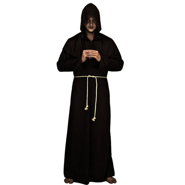 Disfraz de monjes medievales de Halloween, conjunto de disfraces de cosplay de mago de fraile clásico, talla XXL (negro)
