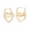 thumbnail image 2 of 3pairs Brass Micro Pave Cubic Zirconia Huggie Hoop Earrings Long-Lasting Heart Clear 10 Gauge 37mm Pin: 0.8mm, 2 of 2