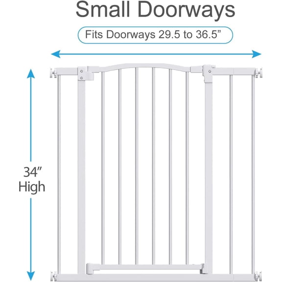Great Gates Pet Gate -  Steel Gate for Stairs with Self-Closing Door & Child Proof Lock - Wall-Friendly Dog Gate for Doorways (Fits Most) - 29.5"- 36.5", 34" Tall