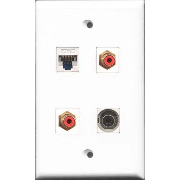 RiteAV - 2 Port RCA Red and 1 Port 3.5mm and 1 Port Cat5e Ethernet White Wall Plate