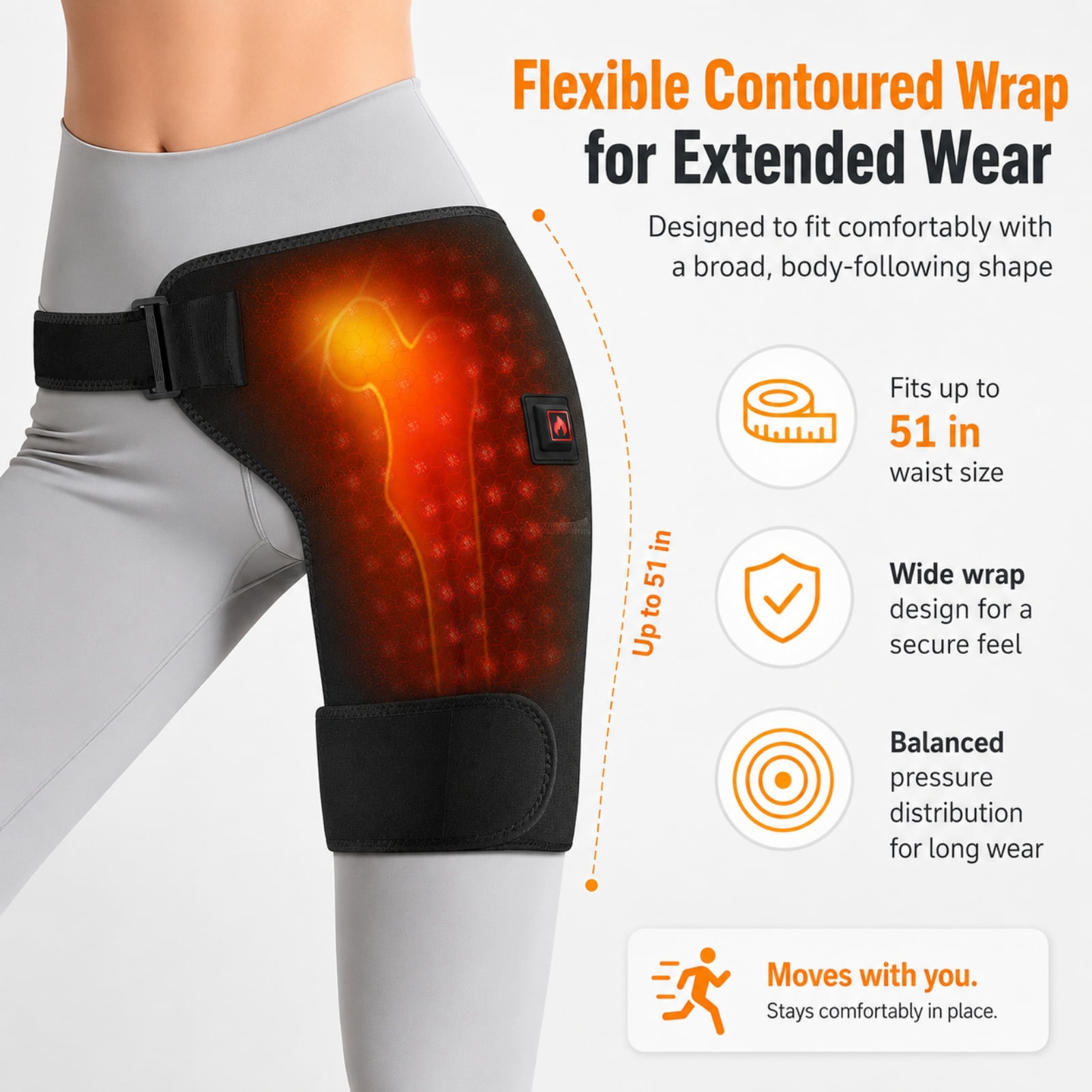 Daywick 4-in-1 Hip Therapy Belt, Daywick Hip Belt, Three-Level Adjustable Settings with Secure Snug Fit, Dual-Motor Setup with Multi-led Aesthetic Layout, Wireless Design, Ideal for Indoor Use