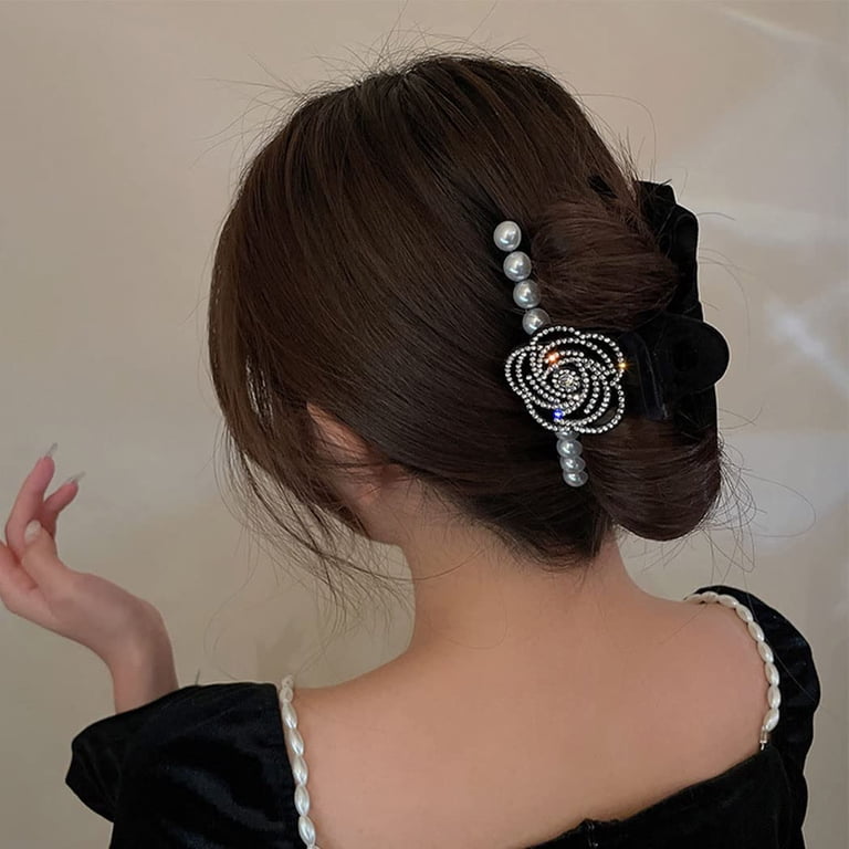 Black Velvet Rhinestone Hairclip Large Black Velvet Hair Bow: Rhinestone Buckle, France Barrette - Etsy main image 3