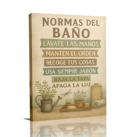Wallume Store Cute Spanish Bathroom Quote Sign Canvas Print Toilet Washroom Powder Room Art