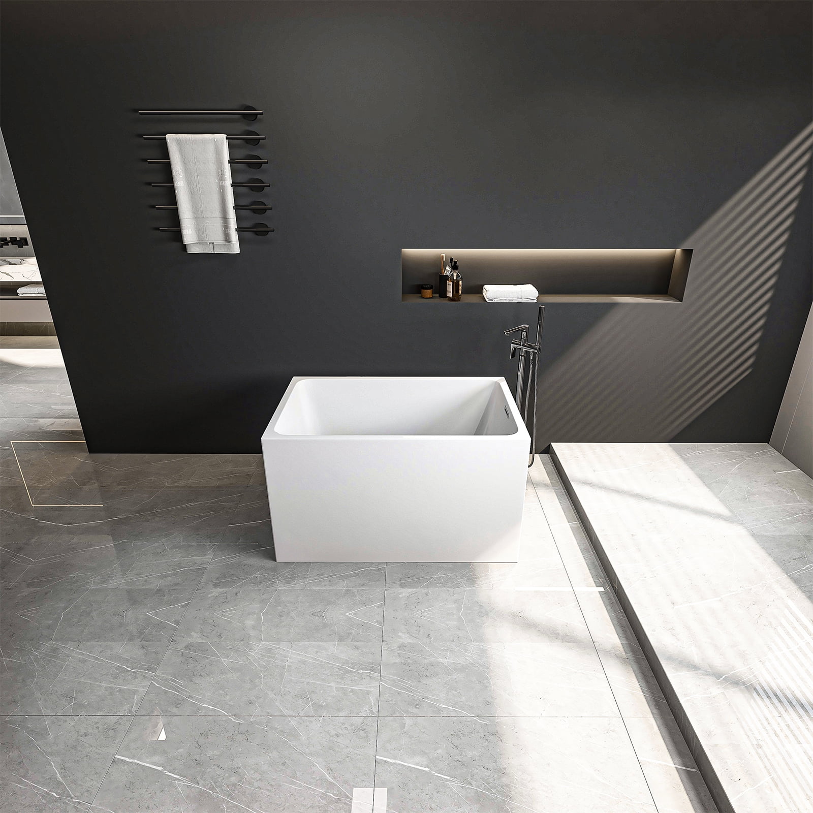 TrumanPick 43" Acrylic Freestanding Bathtub Square Shape Soaking Tub, , Chrome Overflow & Pop-Up Drain, White