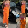 thumbnail image 3 of GENEMA Women Summer Sexy Strapless Twist Ruched Front Midi Long Bodycon Dress Hollow Out Contrast Color Off Shoulder Sleeveless Side Split Beach Party Clubwear, 3 of 16