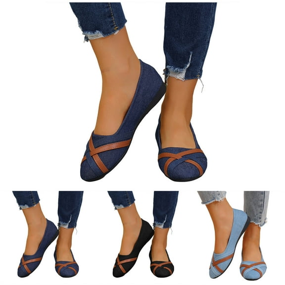 Dakaela Women's Flats Shoes Low Wedge Ballet Dressy Flats Comfortable Office Slip on Walking Work Loafers for Women Black 6