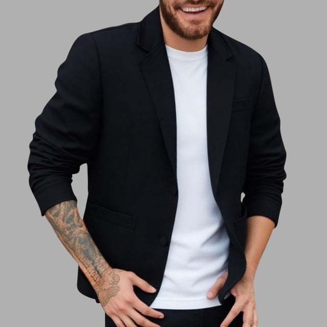 Veste de Costume Décontractée pour Hommes avec Col à Revers, Manches Longues, Matériau Imitation Lin, Détails avec Poches
