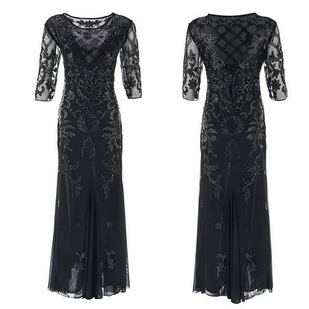 Vestidos vintage de dama de honor con cuentas de malla y lentejuelas, vestidos de noche, vestidos largos de boda