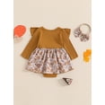 thumbnail image 6 of Baby Toddler Girl Thanksgiving Romper Dress 0 3 6 12 18 Months Turkey Print Long Sleeve Crew Neck Ruffled Ribbed Jumpsuit with Bow Headband, 6 of 9