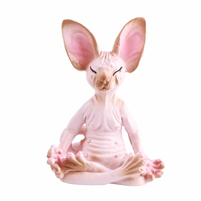Méditation Chat Résine Poupée Décoration de Bureau Artisanat Rose
