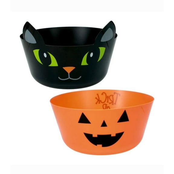 Halloween Trick or Treat Candy Bowl Set, Black Cat and Jack-o'-Lantern Design, Set of 2 Ideal for Halloween parties and celebrations