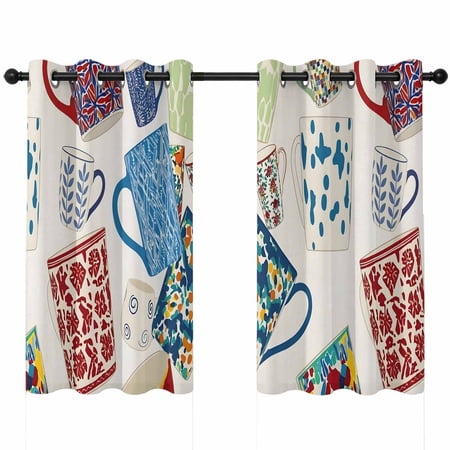Ceramic Mugs Blackout Curtains 45 Inches Long Rustic Abstract Rustic Farmhouse Beige Thermal Insulated Room Darkening Drapes with Grommets for Living Room 52 W x 45 L 2 Panels