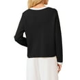 thumbnail image 3 of INSPIRE CHIC Women's Button Down Cardigan Sweater Crewneck Contrast Trim Long Sleeve Knit Ribbed Jacket L Black, 3 of 5