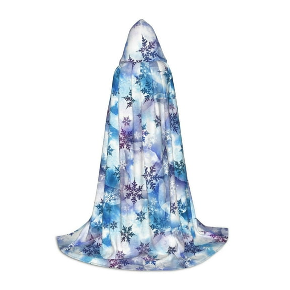 Honeii Icy Blue Snowflakes Print Poncho Cape, Cloak Coat, Snuggly Hooded Wearable Blanket, Hooded Cape For Teenagers,Halloween Costumes-Small