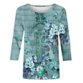 thumbnail image 4 of Fznquz Comfort Womens Tops 3/4 Sleeve Casual Blue Shirts Floral Crew Neck Summer Blouses, 4 of 5