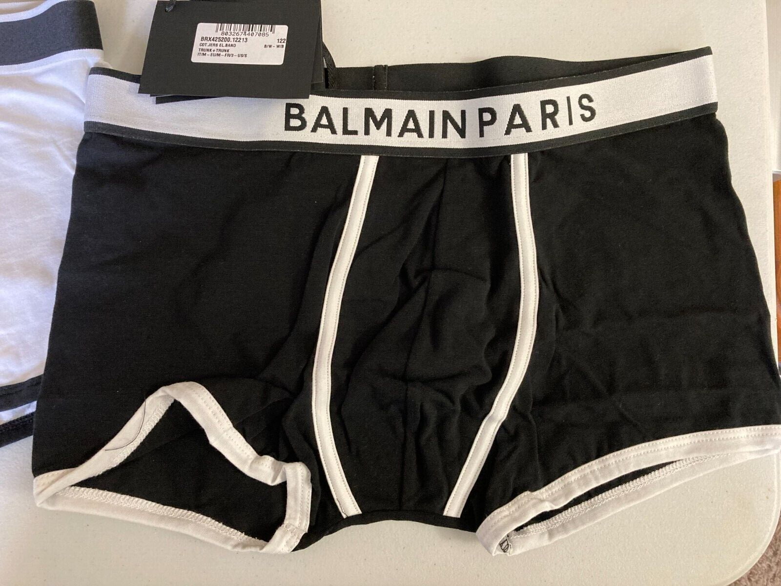 Balmain of Paris Cotton Blend Contrast Logo Trunks, Black/White-XL Walmart.com