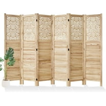 Folding Room Divider, 66.9 Inch 6 Panels Wood Carved Privacy Screens, Free Assembled Freestanding Portable Separation Wall for Home Office Bedroom (Natural)