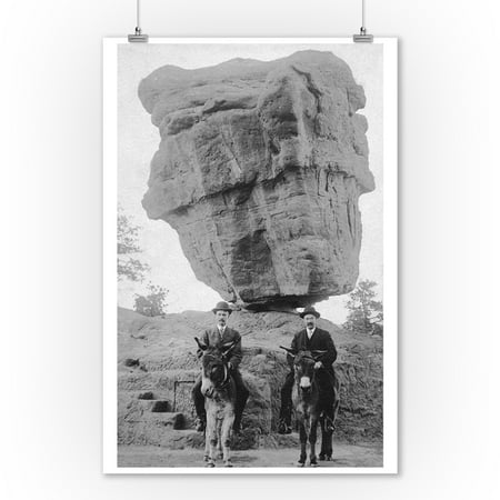 Burress Photograph - Colorado Springs, CO - Garden of Gods Balanced Rock, Men on Burros Photograph (9x12 Art Print, Wall Decor Travel Poster)