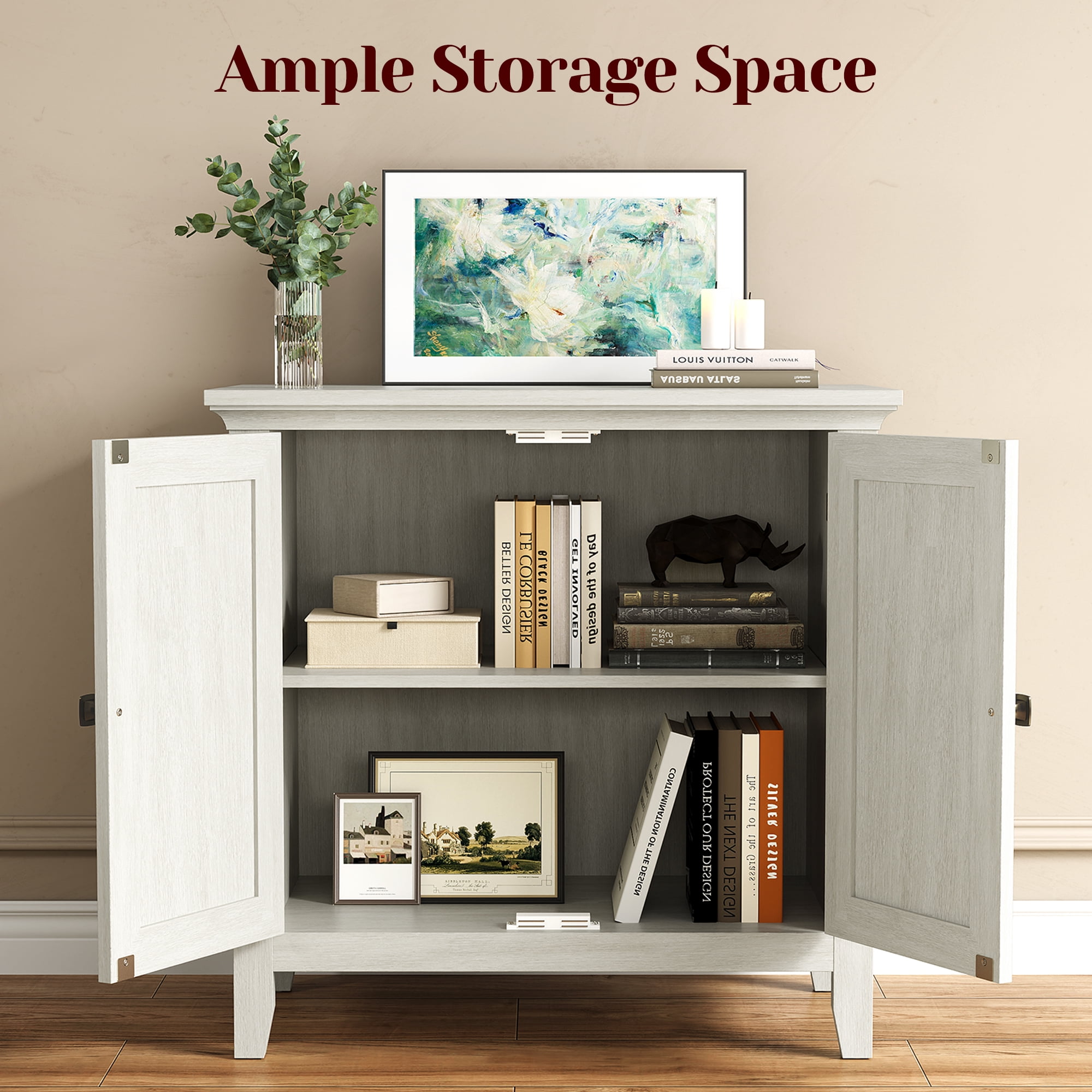 May in Color 2-Door Wood Buffet Cabinet, Bohemian Farmhouse Sideboard, for Entryway, Bedroom, Dining & Living Room, White