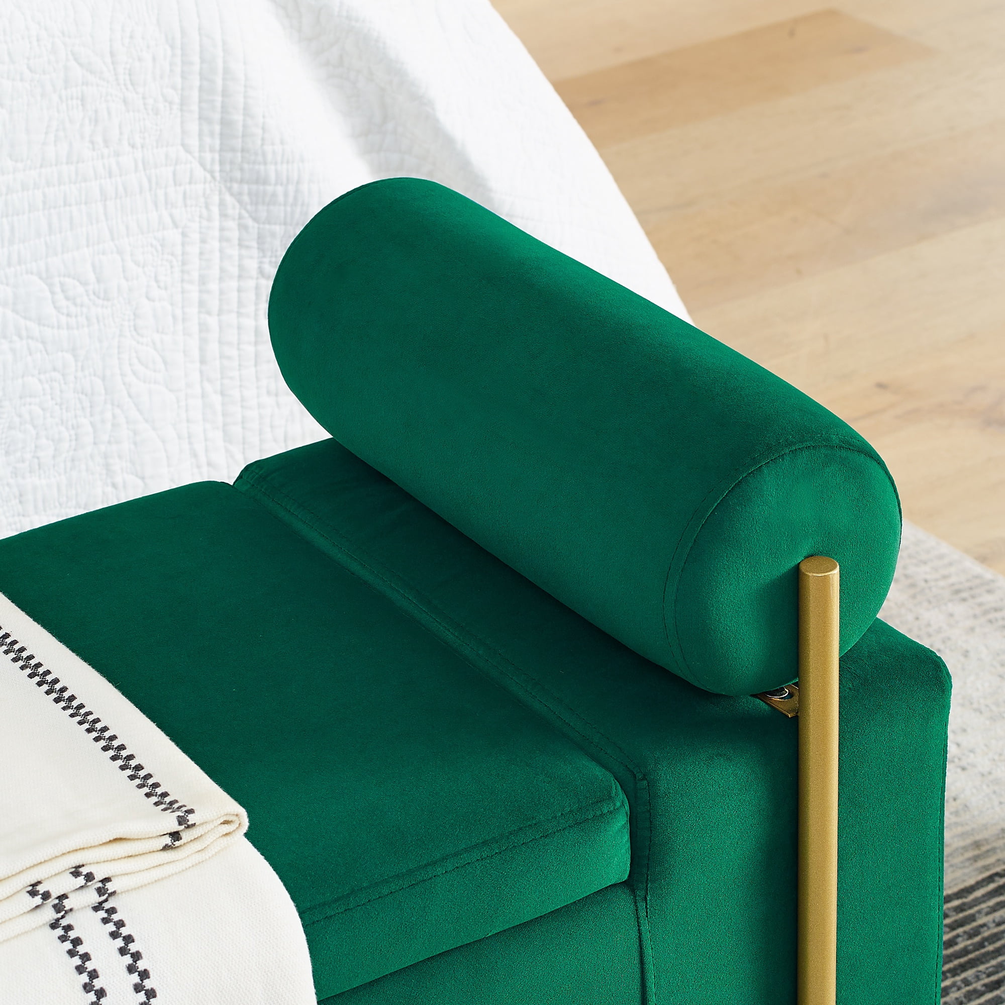 PORKISS 44” Storage Bench, Linen Upholstered Storage Ottoman with Metal Legs, Modern Long End of Bed Seat with Cylindrical Arms for Living Room, Bedroom, Entryway, Green