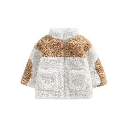 

Meihuida Baby Girls Boys Lamb Fleece Coat Long Sleeve Zipper Contrast Color Outerwear with Pockets