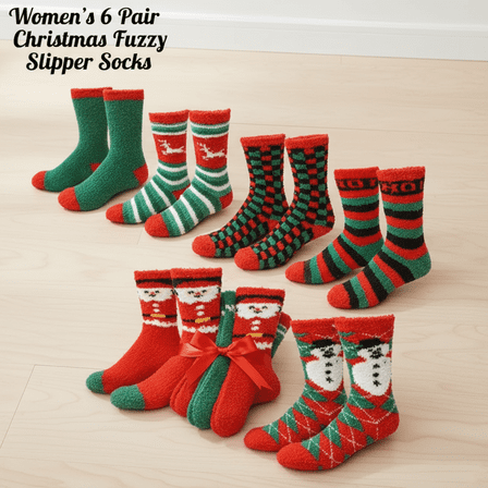 Gilbin Soft Fuzzy Crew Socks - Cozy Holiday Warm Winter Socks for Women, 6 Pairs, Size 9-11