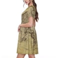 thumbnail image 2 of Easygdp Vintage World Map para Vestido Transpirable de Mujer, Vestido Suelto de Manga Corta con Pliegues y Bolsillos para el Verano, 2 of 6