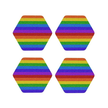 

Matuu Colorful Glitter Rainbow for Cup Coasters Set of 4 Leather Coasters Desk Coasters for Office Measures 4” x 4”-Hexagon