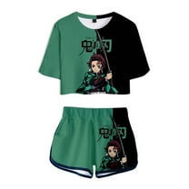 Anime Demon Slayer Shirt Boys Shirt Cartoon Cosplay Shirts Short Sleeve Shorts Suit XX-Large