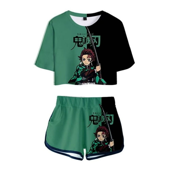 Anime Demon Slayer Shirt Boys Shirt Cartoon Cosplay Shirts Short Sleeve Shorts Suit X-Small